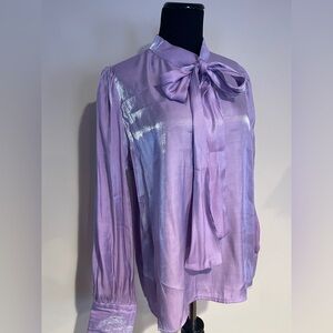 SHEIN Shimmering Purple Blouse with Bow